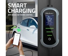 Qoltec 52721 Mobilus elektromobilio įkroviklis su 2in1 2 tipo reguliavimu | 7kW | 230V | CEE 32A | Wifi | TUYA | SMART LIFE | LCD | Nešiojamas | Sieninis įkrovimo įrenginys | 5m
