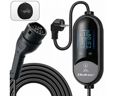 Qoltec Mobilna kroviklis automobiliui elektrycznego EV i hybryd su regulacją 2w1 Typ2 | 3.5kW | 230V | SCHUKO 16A | LED | 5m