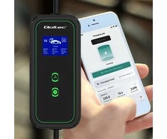 Qoltec Mobilna kroviklis automobiliui elektrinis EV su 2in1 reguliavimas Type2 | 3,5 kW | 230V | Wifi | LCD | Nešiojamas | Wallbox | 5 m