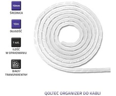 Qoltec Organizer do kabli 10mm | 10m | Baltas/ transparentny