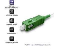 Qoltec optinio pluošto pigtail SC/APC 9/125 1.5m