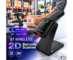 Qoltec Precyzyjny belaidis skaner czytnik kodów kreskowych 1D 2D + stojak na skaner | QR | EAN | USB