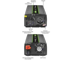 QOLTEC 51938 grynos sinusinės bangos keitiklis monolitinis / 1000 W / 2000 W / 24 V iki 230 V