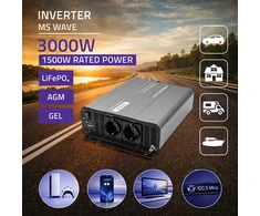 Qoltec Przetwornica napięcia MS Wave | 12V na 230V | 1500/3000W | USB | Kompatybilna su LiFePO4 GEL AGM