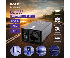 Qoltec Przetwornica napięcia MS Wave | 12V na 230V | 300/600W | USB | Kompatybilna su LiFePO4 GEL AGM