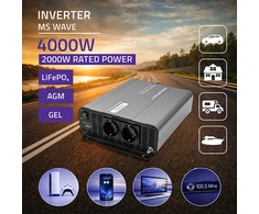 Qoltec Przetwornica napięcia MS Wave | 12V na 230V | 2000/4000W | USB | Kompatybilna su LiFePO4 GEL AGM