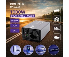 Qoltec Przetwornica napięcia MS Wave | 12V na 230V | 500/1000W | USB | Kompatybilna su LiFePO4 GEL AGM