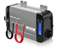 Qoltec Przetwornica napięcia Pure Sine Wave | 12V na 230V | 500/1000W | LCD | USB | USB-C | Kompatibilność su LiFePo4 GEL AGM