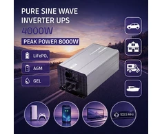 Qoltec Przetwornica napięcia Pure Sine Wave | 12V na 230V | 4000/8000W | UPS BYPASS | USB | Kompatybilna su LiFePO4 GEL AGM
