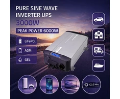 Qoltec Przetwornica napięcia Pure Sine Wave | 12V na 230V | 3000/6000W | UPS BYPASS | LCD | USB | USB-C | Kompatybilna su LiFePO4 GEL AGM