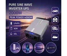 Qoltec Przetwornica napięcia Pure Sine Wave | 12V na 230V | 2000/4000W | UPS BYPASS | LCD | USB | USB-C | Kompatybilna su LiFePO4 GEL AGM