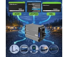 Qoltec Przetwornica napięcia Pure Sine Wave | 12V na 230V | 3000/6000W | LCD | USB | USB-C | Kompatybilna su LiFePO4 GEL AGM