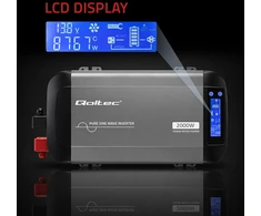 Qoltec Przetwornica napięcia Pure Sine Wave | 12V na 230V | 1000/2000W | LCD | USB | USB-C | Kompatybilna su LiFePO4 GEL AGM