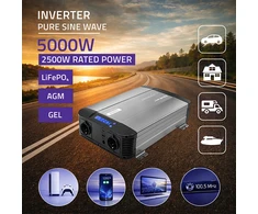 Qoltec Przetwornica napięcia Pure Sine Wave | 12V na 230V | 2500/5000W | LCD | USB | USB-C | Kompatybilna su LiFePO4 GEL AGM