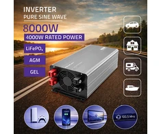 Qoltec Przetwornica napięcia Pure Sine Wave | 12V na 230V | 4000/8000W | USB | Kompatybilna su LiFePO4 GEL AGM