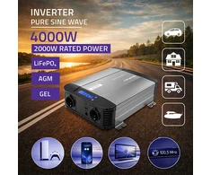 Qoltec Przetwornica napięcia Pure Sine Wave | 12V na 230V | 2000/4000W | LCD | USB | USB-C | Kompatybilna su LiFePO4 GEL AGM