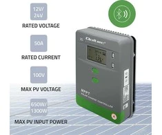 Qoltec 53664 Saulės įkrovimo valdiklis MPPT su temperatūros jutikliu 50A | 12V / 24V | LCD | Bluetooth | Programėlė | GEL | LiFePO4