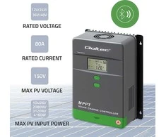 „Qoltec MPPT“ saulės įkrovimo valdiklis su temperatūros jutikliu 80A | 12V / 24V / 36V / 48V | LCD | „Bluetooth“ | programėlė | gelis | LiFePO4