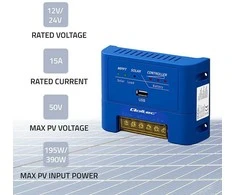 Qoltec Solarny regulator ładowania mppt 15a do zasilania odbiorników dc i ładowania akumulatorów 12v/24v | agm