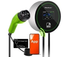 Qoltec Stacja ładowania EV Typ2 automobiliui elektrycznego i hybryd | 22kW | Wi-fi| | LCD | 3 fazy | Wallbox | Smart life | RFID | 5m