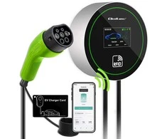 Qoltec Stacja ładowania EV Typ2 automobiliui elektrycznego i hybryd | 22kW | Wi-fi| | LCD | 3 fazy | Wallbox | Smart life | RFID | 5m