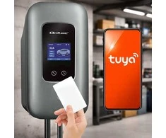 „Qoltec“ EV įkrovimo stotelė, 2 tipo, elektromobiliams ir hibridams | 3 fazės | 22 kW | 32 A | „Wi-Fi“ | LCD | RFID | Išmanusis gyvenimas | TUYA | Sieninė įkrovimo dėžutė | 5 m