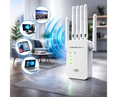 Maršrutizatorius Qoltec 57068 WiFi 5 Signal Booster | Repeater | Access Point | AC1200 | 6 antennas | 2x RJ45 | 128MB