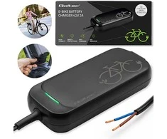 Qoltec greitas įkroviklis elektriniam dviratiui 36V 42V 2A atviras kabelis be kištuko atsparus vandeniui su maitinimo kabeliu