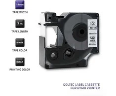 QOLTEC 50751 Tape for DYMO D1 45803/ 45808 / 19mm x 7m / Baltas/Juodas print