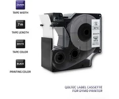 QOLTEC 50752 Tape for DYMO D1 53713/ 53718 / 24mm x 7m / Baltas/Juodas print