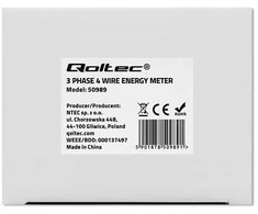 „Qoltec“ 3 fazių dvikryptis elektroninis skaitiklis | Energijos skaitiklis, montuojamas ant DIN bėgelio | 400 V | 100 A | LCD | 4P