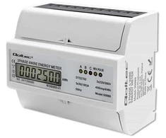 „Qoltec“ 3 fazių dvikryptis elektroninis skaitiklis | Energijos skaitiklis, montuojamas ant DIN bėgelio | 400 V | 100 A | LCD | 4P