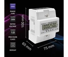„Qoltec“ trifazis elektroninis skaitiklis | DIN bėgelio energijos suvartojimo skaitiklis | 400 V | 100A | LCD | 4P