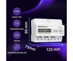 „Qoltec“ trifazis elektroninis skaitiklis | Energijos suvartojimo skaitiklis, montuojamas ant DIN bėgelio | 400 V | 100 A | LCD | LED | 7P