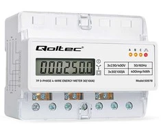 „Qoltec“ trifazis elektroninis skaitiklis | Energijos suvartojimo skaitiklis, montuojamas ant DIN bėgelio | 400 V | 100 A | LCD | LED | 7P