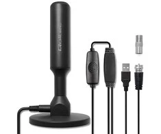 Qoltec Wewnętrzna Antena TV DVB-T2 ze wzmacniaczem sygnału i magnetyczną podstawą | 4K | 28dBi | 5m
