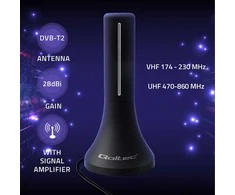 „Qoltec“ stipri vidaus televizijos antena DVB-T/T2 | signalo stiprintuvas | 4K | stiprinimas 32 dBi | 360º | 4 m kabelis