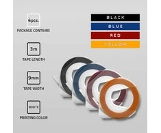 Qoltec Zastaw 4 Taśm 3D do wytłaczarki DYMO Omega | 9mm*3m | 4 kolory | samoprzylepna