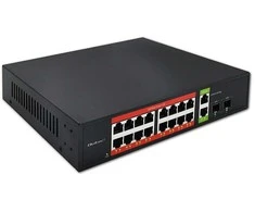 Šakotuvas Qoltec Przełącznik sieciowy SWITCH Gigabit Ethernet PoE | 16x RJ45 | 2x RJ45 Uplink | 2x SFP | 1000Mb/s