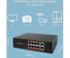 Šakotuvas Qoltec Przełącznik sieciowy SWITCH Fast Ethernet PoE | 8x RJ45 | 2x RJ45 Uplink | 120W | 10/100 Mb/s