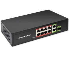 Šakotuvas „Qoltec SWITCH FAST Ethernet PoE“ tinklo komutatorius, 8x RJ45, PoE, 2x RJ45, Uplink, 1x SFP | 120 W | 1000 MB