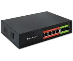 Šakotuvas Qoltec Przełącznik sieciowy SWITCH FAST Ethernet PoE | 4x RJ45 | 2x RJ45 Uplink | 65W | 10/100Mb/s