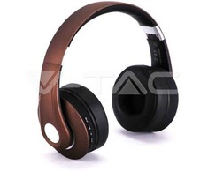 Bluetooth ausinės V-TAC, reguliuojamu lankeliu, rudos spalvos.