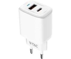 Įkroviklis USB V-TAC szybka 20W balta mini dual USB type-A type-C VT-3530