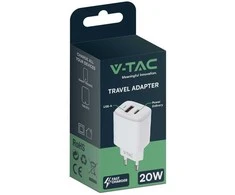 Įkroviklis USB V-TAC szybka 20W balta mini dual USB type-A type-C VT-3530
