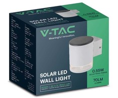 Sieninis šviestuvas V-tac 1W LED sieninis lauko šviestuvas su saulės baterija, baltas, 3000K, IP54
