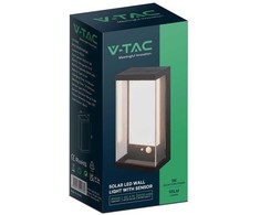 V-tac 1W LED sieninis lauko šviestuvas su saulės baterija ir judesio davikliu, juodas, 3000K, IP54