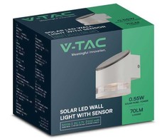 Sieninis šviestuvas V-tac 1W LED sieninis lauko šviestuvas su saulės baterija ir judesio davikliu, baltas, 3000K, IP54
