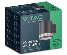 Sieninis šviestuvas V-tac 1W LED sieninis lauko šviestuvas su saulės baterija, juodas, 3000K, IP54