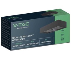 Sieninis šviestuvas V-tac 6W LED sieninis lauko šviestuvas su saulės baterija ir judesio davikliu, juodas, 4000K, IP65
